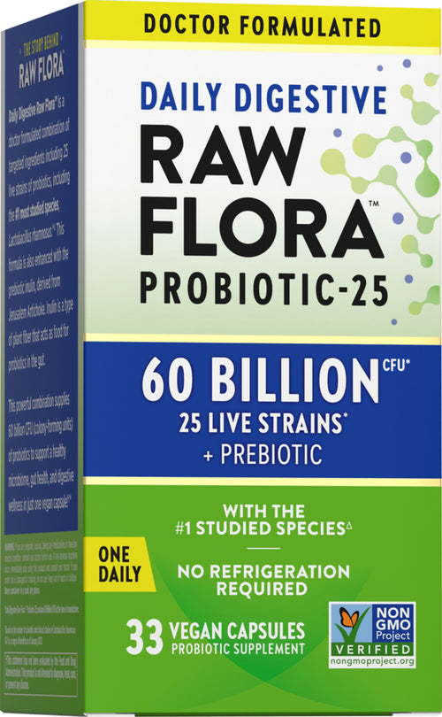 Probiotic 25 Strains 60 Billion plus Prebiotic, 33 Vegan Capsules