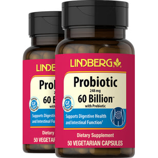 Probiotiques 60 milliards avec FOS,  50 Gélules végétales 2 Bouteilles