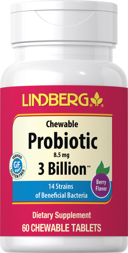 Tuggbar probiotika 3 miljarder 14-stammar (naturlig bärsmak) 60 Tuggtabletter       