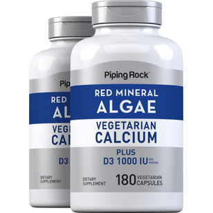 Red Mineral Algae (Aquamin Plant Based Calcium), 180 Vegetarian Capsules, 2  Bottles