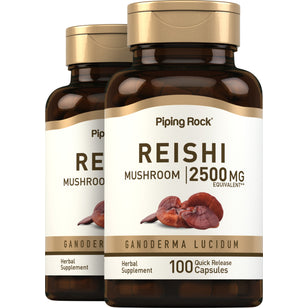 Extracto de hongo reishi (estandarizado),  2500 mg 100 Cápsulas de liberación rápida 2 Botellas/Frascos