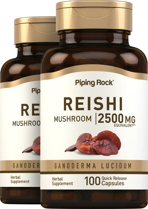 Extrait de champignon Reishi (normalisé),  2500 mg 100 Gélules à libération rapide 2 Bouteilles