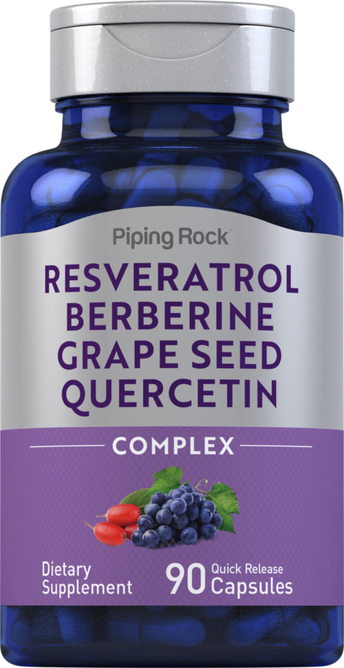 Resveratrol, berberina, semilla de uva y extracto de quercetina 90 Cápsulas de liberación rápida    
