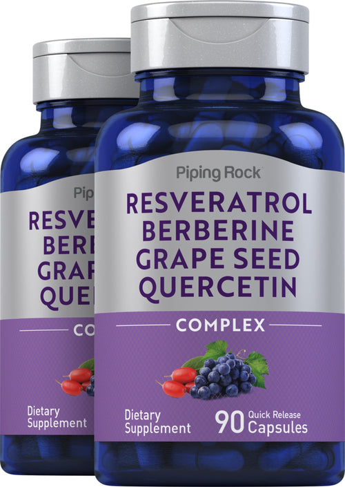 Extrait de resvératrol, berbérine, pépins de raisin et quercétine 90 Gélules à libération rapide 2 Bouteilles  
