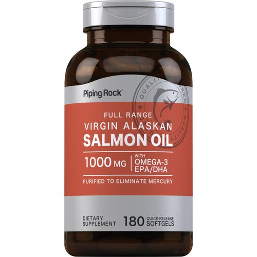 Salmon Oil 1000 mg Virgin Wild Alaskan Full Range, 180 Quick Release Softgels
