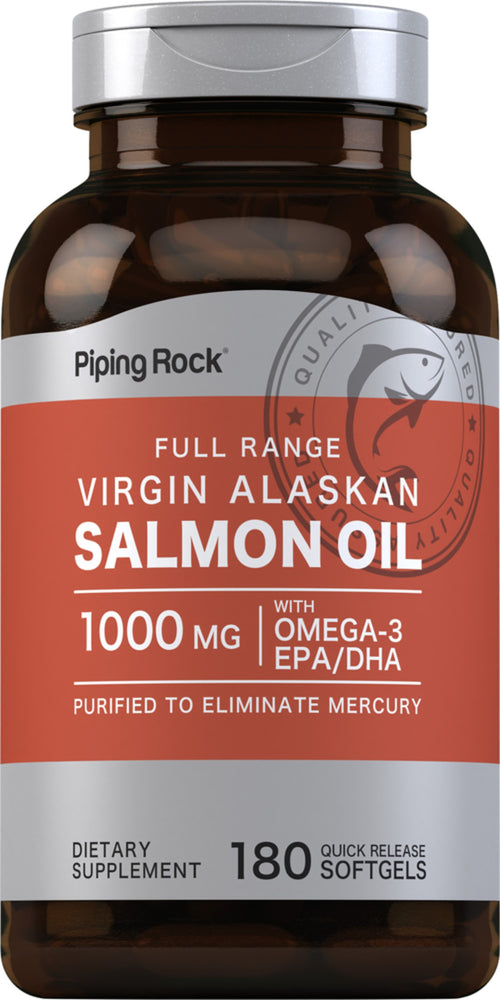Salmon Oil 1000 mg Virgin Wild Alaskan Full Range, 180 Quick Release Softgels Bottle