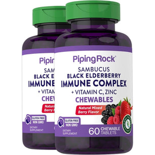 Sambucus Black Elderberry Immune Complex with C & Zinc (Natural Berry), 60 Chewable Tablets, 2  Bottles