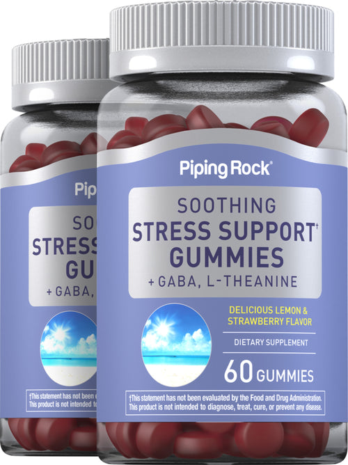 Soothing Stress Away + GABA & L-Theanine Gummies (Natural Lemon & Strawberry), 60 Gummies, 2  Bottles