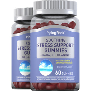 Soothing Stress Support + GABA & L-Theanine Gummies (Delicious Lemon & Strawberry), 60 Gummies, 2  Bottles