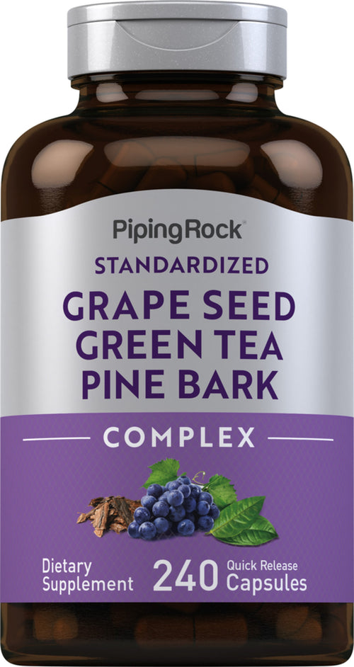 Standardiseret druekerneekstrakt, grøn te og fyrrebark Complex 240 Kapsler for hurtig frigivelse       