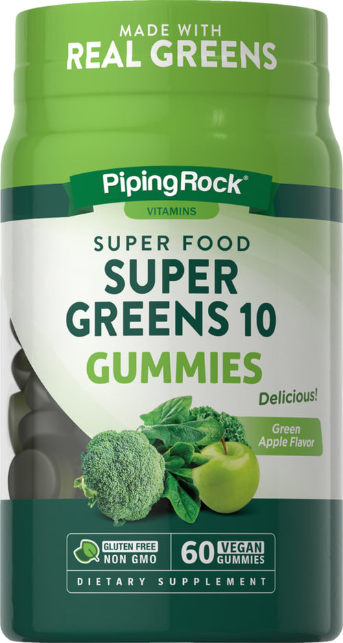 Super Greens 10 (prírodné zelené jablko) 60 Vegánske gumené cukríky       