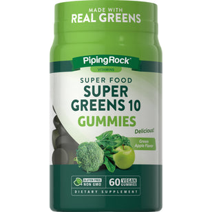 สุดยอดสีเขียว 10 (แอปเปิ้ลเขียวธรรมชาติ) 60 วิตามินมังสวิรัติแบบเคี้ยว       