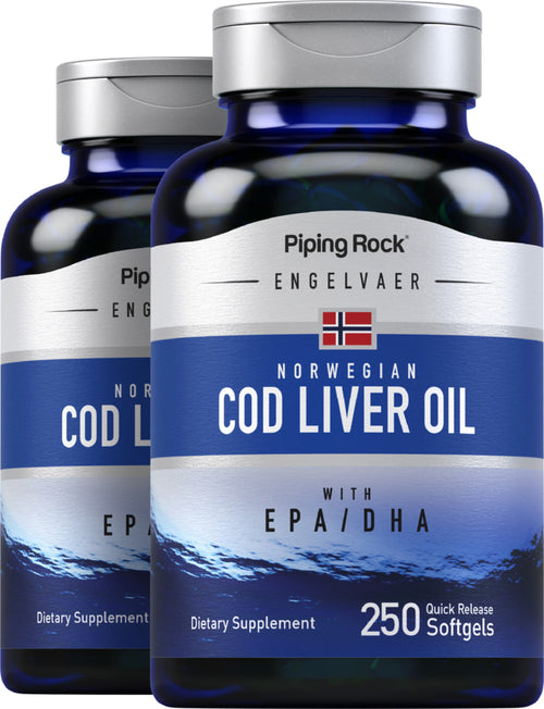 Supreme Engelvaer Norwegian Cod Liver Oil, 250 Quick Release Softgels, 2  Bottles