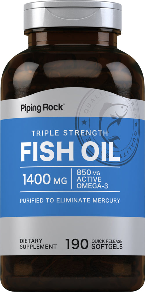 Fiskolja med Omega-3 och tredubbel styrka 1360 mg (900 mg aktiv Omega-3) 190 Snabbverkande gelékapslar    