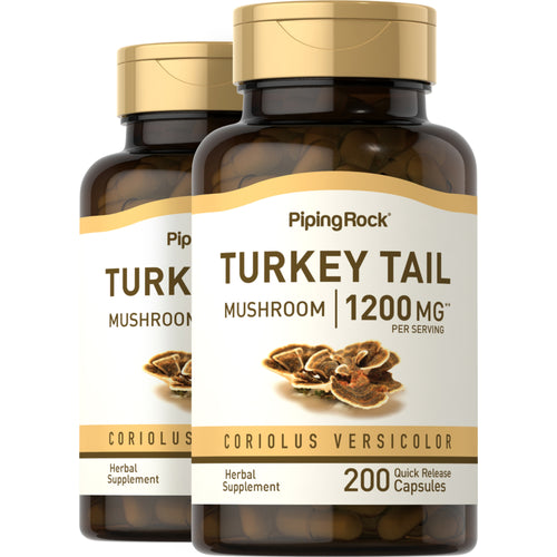 Turkey Tail Mushroom, 1200 mg (per serving), 200 Quick Release Capsules, 2  Bottles