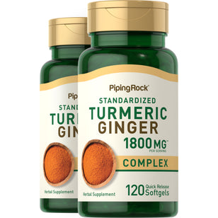 Complexe de curcuma gingembre Extrait normalisé,  1800 mg (par portion) 120 Capsules molles à libération rapide 2 Bouteilles