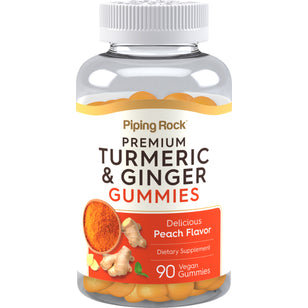 Turmeric & Ginger (Delicious Peach), 90 Vegan Gummies
