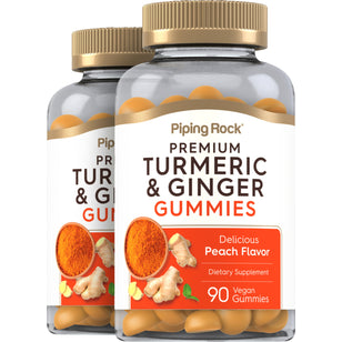Turmeric & Ginger (Delicious Peach), 90 Vegan Gummies, 2  Bottles