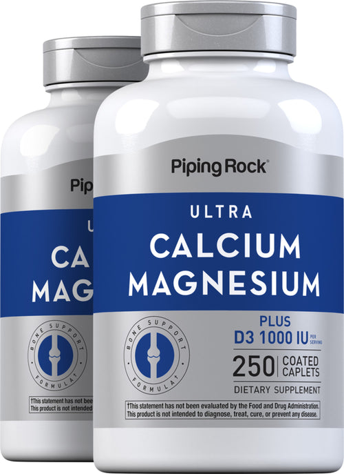 Ultra Calcium Magnesium Plus D3 (Cal 1000mg/Mag 500mg/D3 1000IU) (per serving), 250 Coated Caplets, 2  Bottles