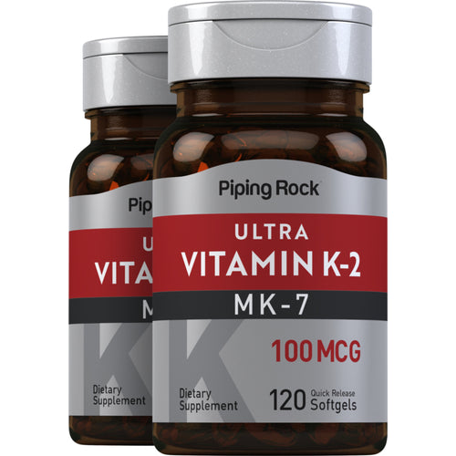 Vitamine K-2 Ultra  MK-7,  100 mcg 120 Capsules molles à libération rapide 2 Bouteilles