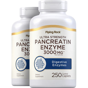 Ultra Strength Pancreatin Enzyme, 3000 mg (per serving), 250 Coated Caplets, 2  Bottles