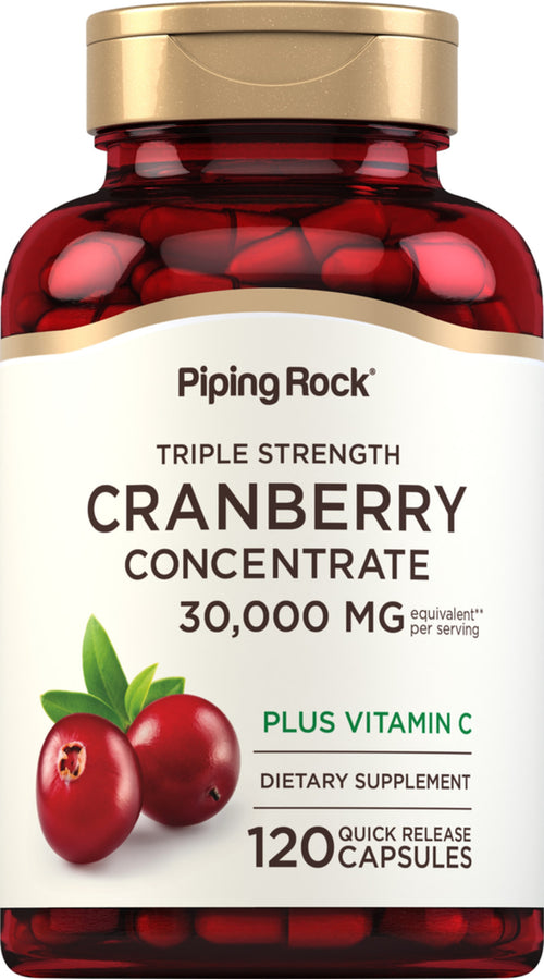 Canneberge (Cranberry) Ultra Triple Force Plus C, 30 000 mcg (par dose) 30,000 mg (par portion) 150 Gélules à libération rapide     