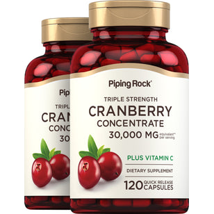 Canneberge (Cranberry) Ultra Triple Force Plus C, 30 000 mcg (par dose), 150 Gélules à libération rapide 2 Bouteilles