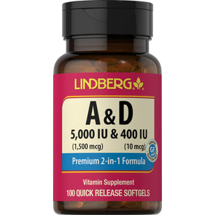 Vitamin A & D, (5000 IU /400 IU), 100 Quick Release Softgels