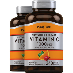 Vitamine C 1 000 mg avec bioflavonoïdes et églantier - Libération lente 240 Petits comprimés enrobés 2 Bouteilles      