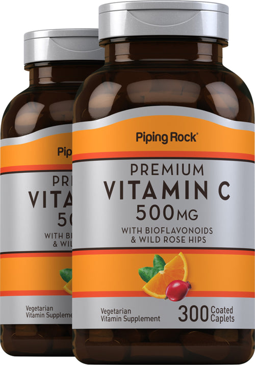 Vitamin C 500 mg with Bioflavonoids & Rose Hips, 300 Coated Caplets, 2  Bottles