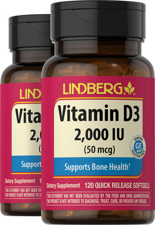 Vitamine D 3,  2000 IU 120 Capsules molles à libération rapide 2 Bouteilles