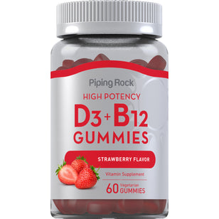 Vitamina D3 e B12 (sabor natural de morango) 60 Gomas vegetarianas       