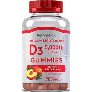 Vitamin D3 Gummies (Delicious Peach), 5000 IU, 90 Vegetarian Gummies