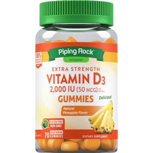 Gumeni bomboni s vitaminima i D3 (prirodni okus ananasa) 2000 IU 70 Vegeterijanski gumeni bomboni     
