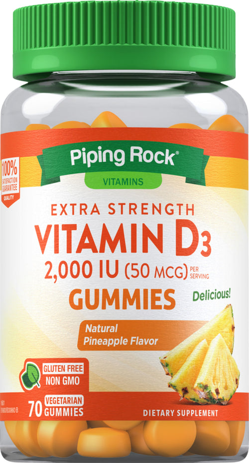 Vitamin D3 gummitabletter (naturlig ananas) 2000 IU 70 Vegetariske gummitabletter     