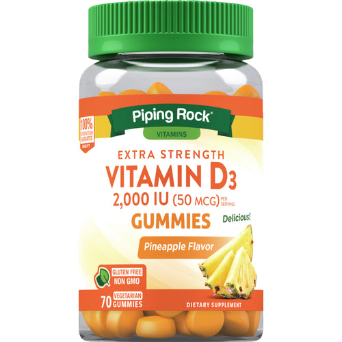 Vitamin D3-gummier (naturlig ananas) 2000 IU 70 Vegetariske vingummier     