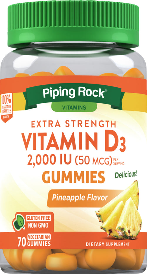 Vitamínové gumové dražé D3 (prírodný ananás) 2000 IU 70 Vegetariánske gumené cukríky     