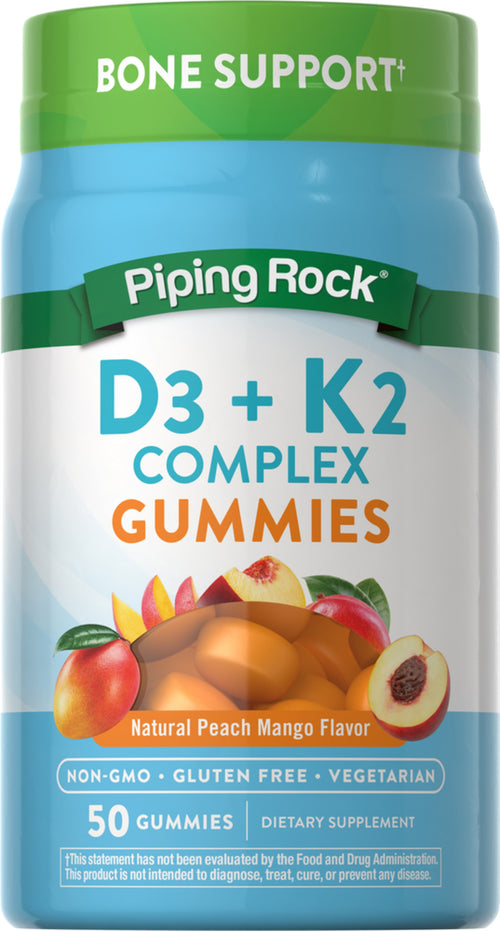 K2 + D3 Vápnikové gumové dražé (prírodné broskyňové mango) 50 Vegetariánske gumené cukríky       