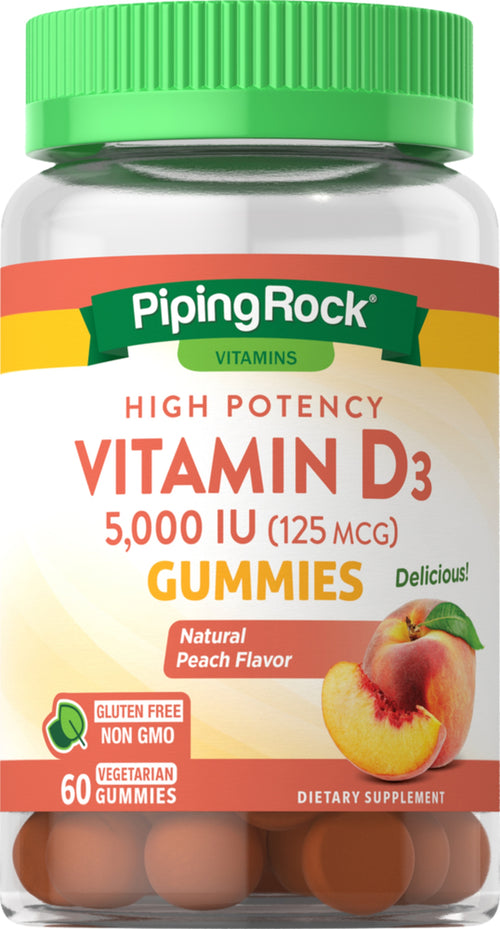 Jeleuri cu Vitamina D3 (Piersică)  5000 IU 60 Jeleuri vegetariene   