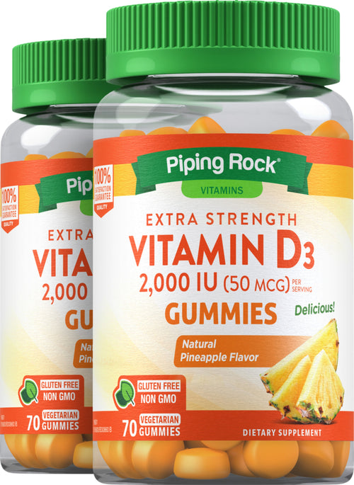 Gominolas de vitamina D3 (piña)  2000 IU 70 Vegetariska gummies 2 Botellas/Frascos