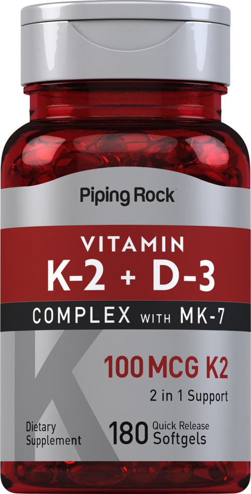 Complejo de vitamina K2 con vitamina D3 180 Cápsulas de liberación rápida       