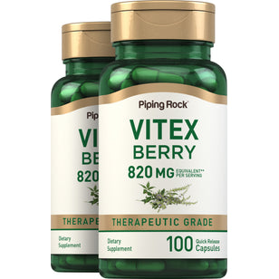 Vitex (Chasteberry Fruit) 820 mg 100 แคปซูลแบบปล่อยตัวยาเร็ว 2 ขวด   