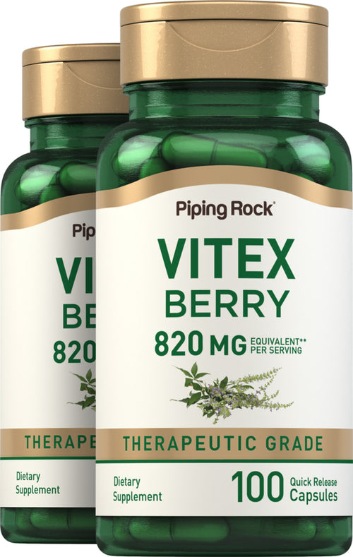 Vitex (Chasteberry Fruit) 820 mg 100 แคปซูลแบบปล่อยตัวยาเร็ว 2 ขวด   