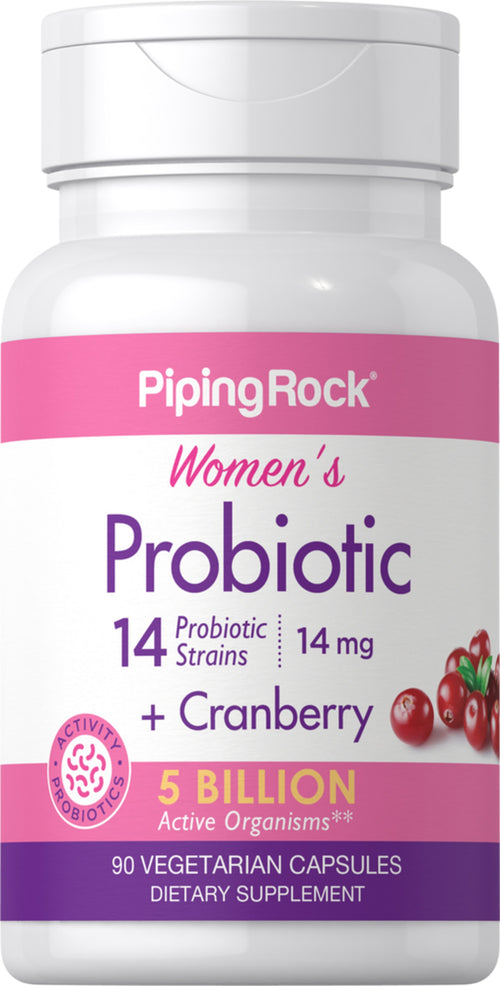 Probiotique pour les femmes à base de 8 souches, 5 milliards d'organismes et de canneberge,  90 Gélules végétales