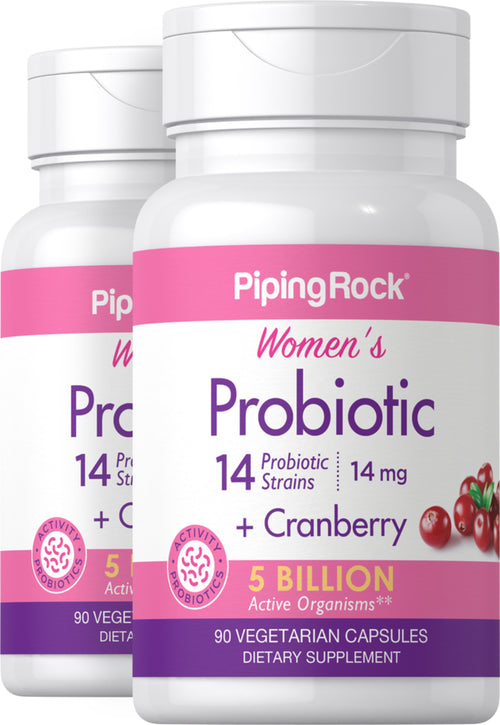 Probiotique pour les femmes à base de 8 souches, 5 milliards d'organismes et de canneberge,  90 Gélules végétales 2 Bouteilles