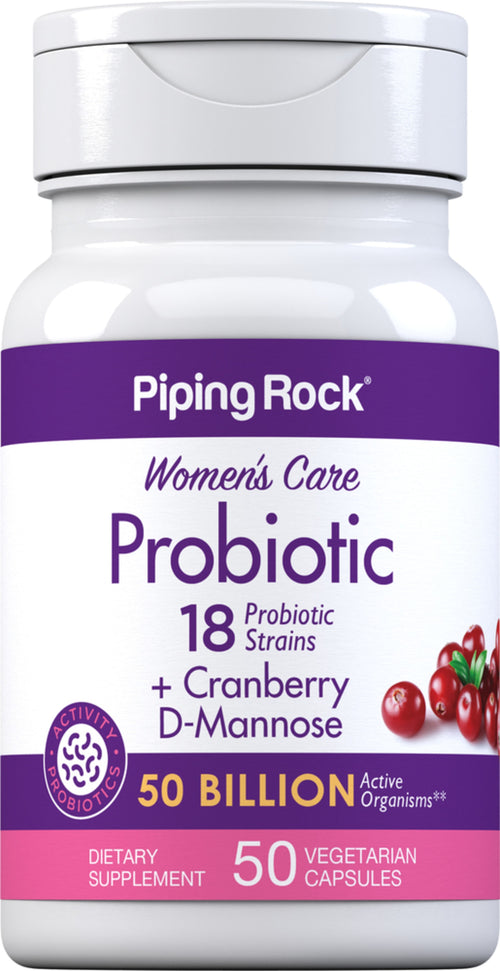 Women’s Probiotic 18 Strains 50 Billion Organisms plus Cranberry D-Mannose, 50 Vegetarian Capsules