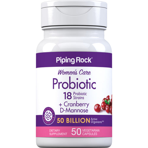 Women’s Probiotic 18 Strains + Prebiotic Cranberry & D-Mannose, 50 Vegetarian Capsules