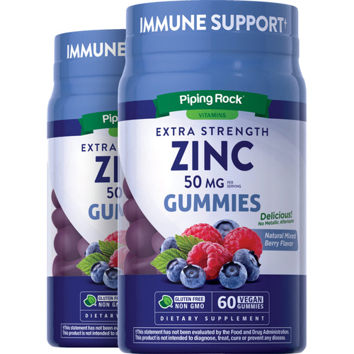 Zinc Gummies (Natural Mixed Berry), 50 mg (per serving), 60 Vegan Gummies, 2  Bottles
