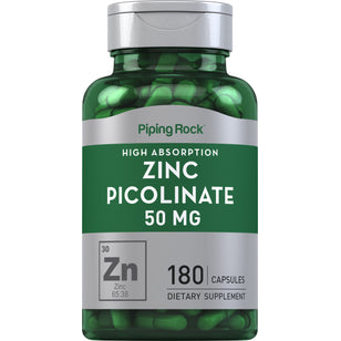 Zinc-picolinat (Zink med høj optagelse) 50 mg 180 Kapsler for hurtig frigivelse     