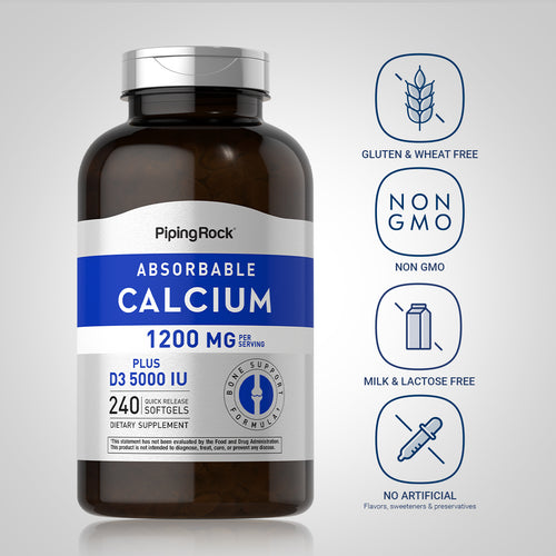 Absorbable Calcium 1200 mg Plus D3 5000 IU (per serving), 240 Quick Release Softgels Dietary Attributes